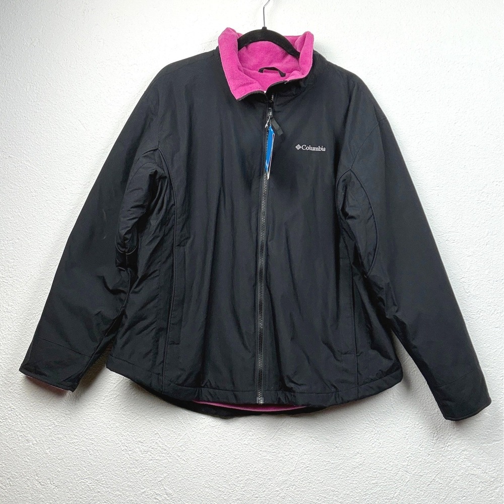 NWT Columbia Black Pink Full Zip Jacket - XL - Fleece Lined Gorpcore Hiking Coat
